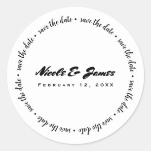 Save the Date Black White Custom Engagement Classic Round Sticker