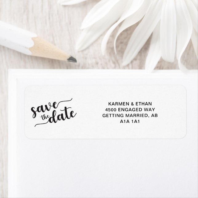 Save the Date Black & White Elegant Script Modern Label (Insitu)
