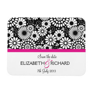 Save the Date Black White Folk Flowers Retro Magnet