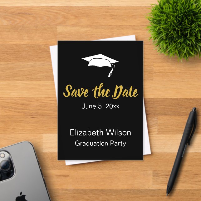 Save the Date Black White Gold Graduation Party (Insitu (Invitation Card))