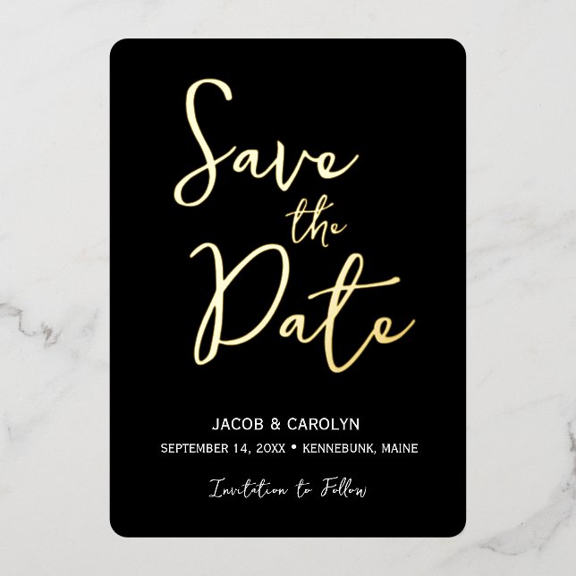 Save the Date Black White Gold Wedding Foil Invitation (Front)