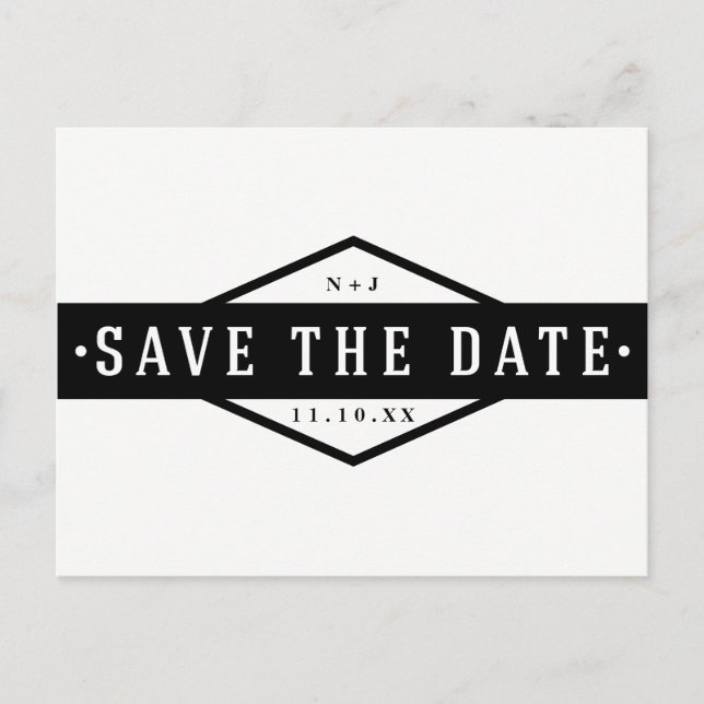 SAVE THE DATE Black & White Modern Rustic Announcement Postcard (Front)