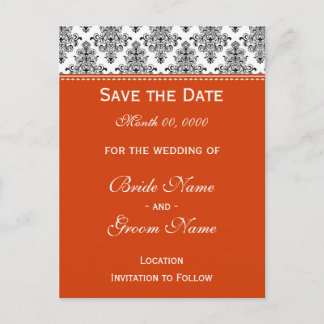 Save the Date - Black & White & Orange Announcement Postcard