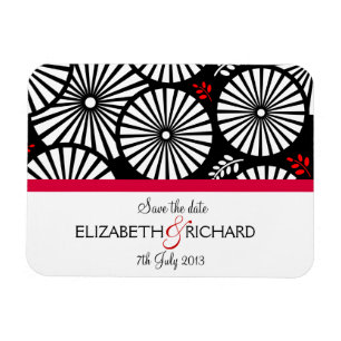 Save the Date Black White Red Retro Floral  Magnet