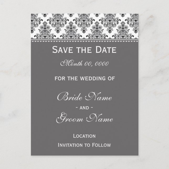 Save the Date - Black & White & Silver Announcement Postcard (Front)
