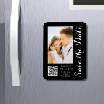 Save The Date Black White Stylish Modern Wedding Magnet<br><div class="desc">Save The Date Black White Stylish Script Modern Wedding Magnets features a black background with your custom photo. Personalize with your text by editing the text in the text boxes provided and add your website URL for your custom QR code. Designed for you by ©Evco Studio www.zazzle.com/store/evcostudio</div>