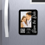 Save The Date Black White Stylish Modern Wedding Magnet<br><div class="desc">Save The Date Black White Stylish Script Modern Wedding Magnets features a black background with your custom photo. Personalize with your text by editing the text in the text boxes provided and add your website URL for your custom QR code. Designed for you by ©Evco Studio www.zazzle.com/store/evcostudio</div>