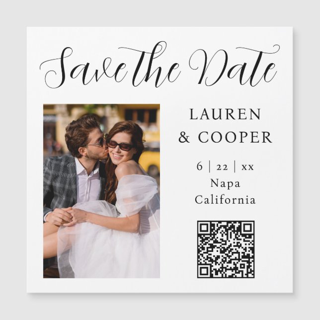 Save The Date Black White Stylish Script Modern (Front)