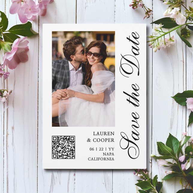 Save The Date Black White Stylish Script Modern (Creator Uploaded)