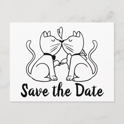 Save the Date Black White Wedding Cats Engagement Postcard