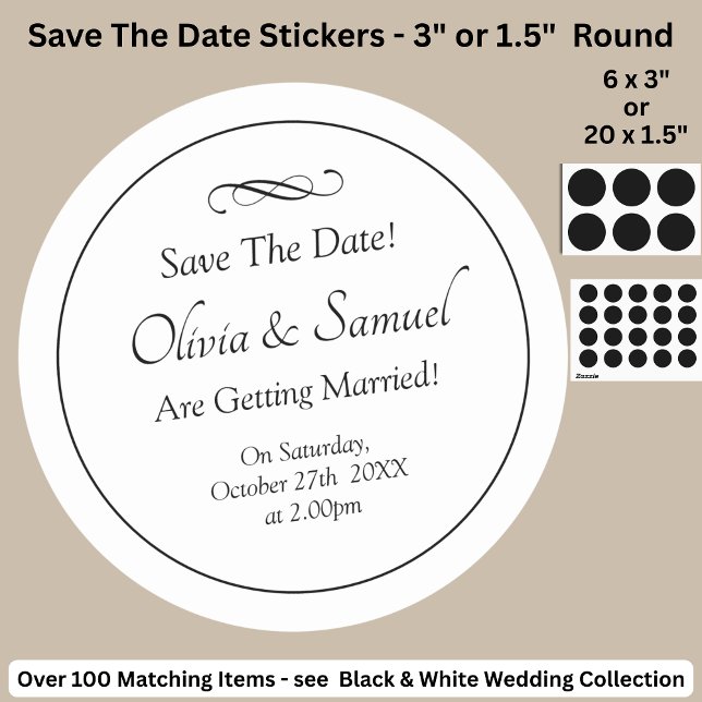 Save The Date - Black & White with Infinity Scroll Classic Round Sticker (Creator Uploaded)