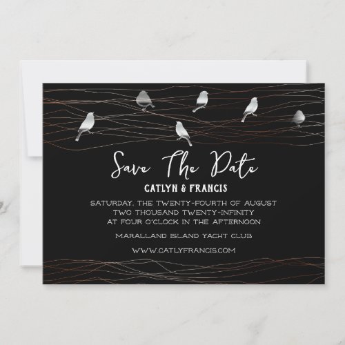 Save The Date Black WhiteCustom Foto Cottage Birds Invitation