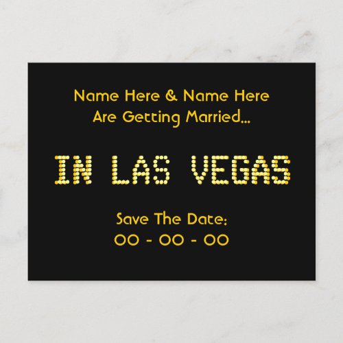 Save The Date Black  Yellow  Las Vegas Wedding Announcement Postcard