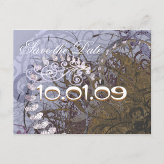 Save The Date Blue and Brown Hearts Announcement Postcard