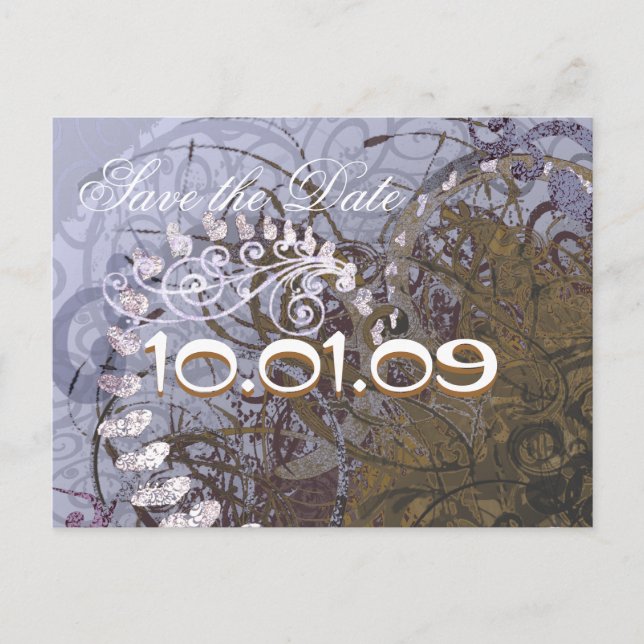 Save The Date Blue and Brown Hearts Announcement Postcard (Front)