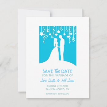 Save The Date - Blue Bride & Groom Silhouettes by PeachyPrints at Zazzle