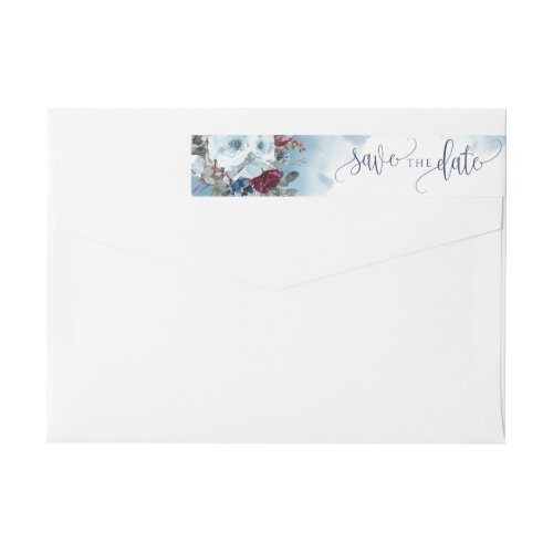 Save the Date  Blue Burgundy and Purple Floral Wrap Around Label