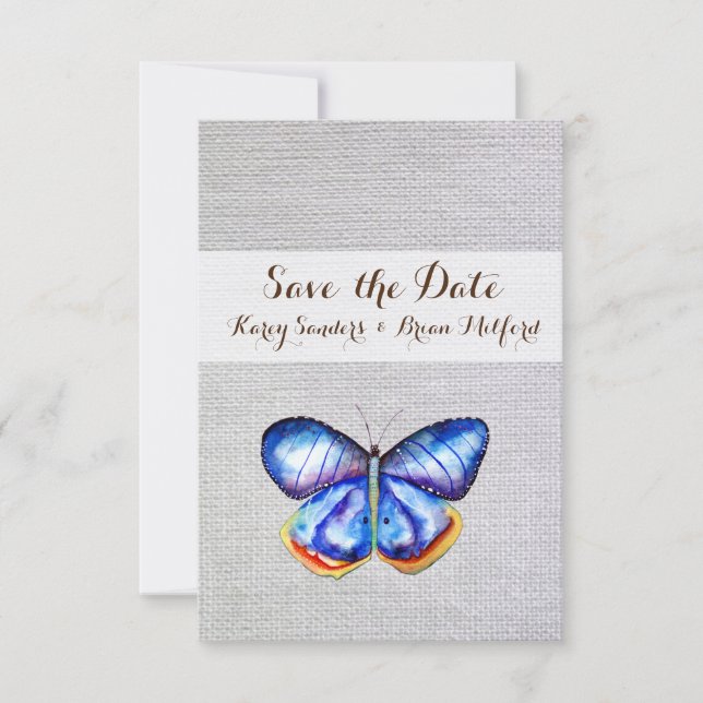 Save the Date Blue Butterfly Watercolor (Front)