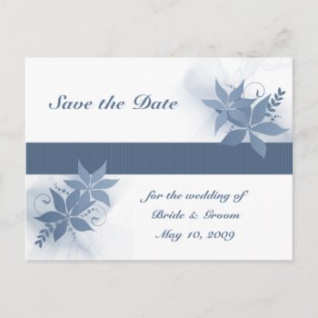 Save The Date - Blue Floral Postcard by AJsGraphics at Zazzle