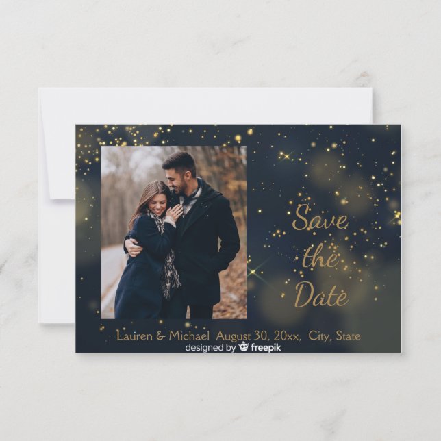Save the Date Blue Gold Starry Night Wedding  Invitation (Front)