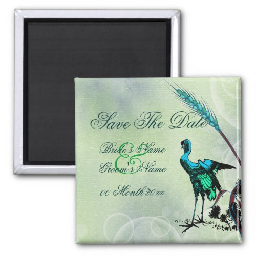 Save the date blue green bird swirls Magnet