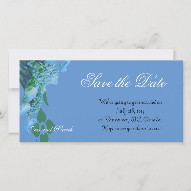 save the date, blue hydrangea flowers save the date (Front)