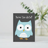 "Save the Date!" Blue Owl Custom Announcement Postcard (Standing Front)