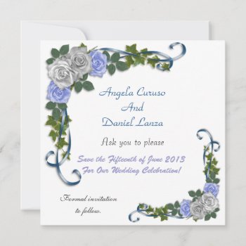 Save The Date Blue Roses Wedding Announcement by Irisangel at Zazzle
