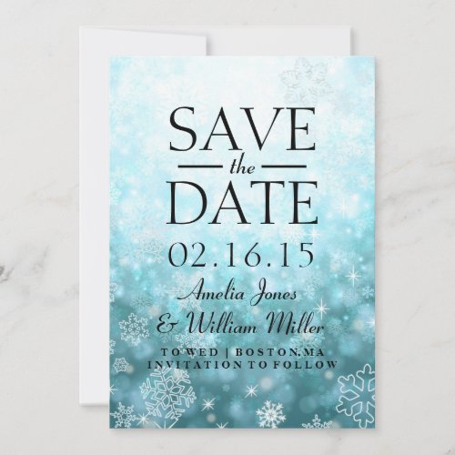 Save The Date Blue Sparkle Snowflake