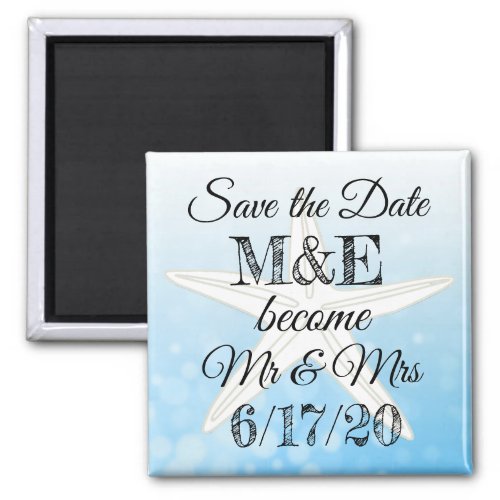 Save the Date Blue Starfish Wedding Magnet