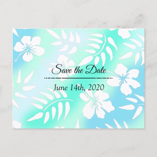 Save the Date Blue Teal Hibiscus Tropical Themed Postcard