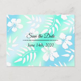 Save the Date Blue Teal Hibiscus Tropical Themed Postcard