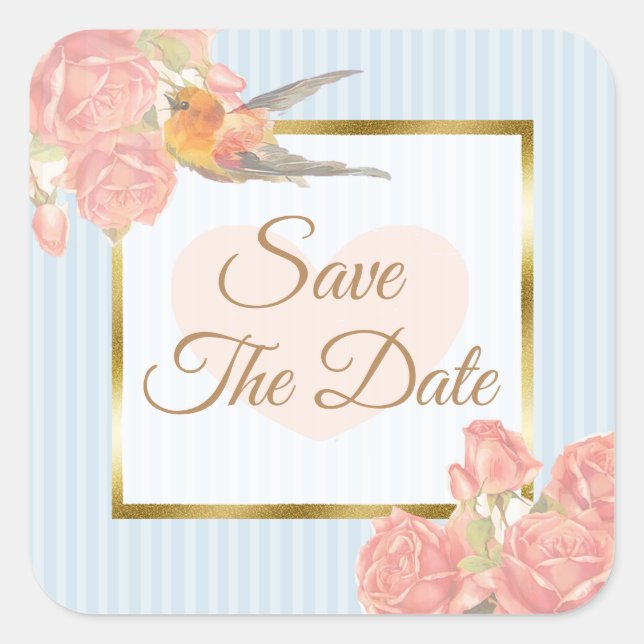 Save the Date Blue vintage Bird Wedding Sticker (Front)