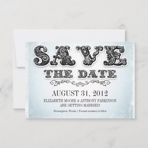save the date blue vintage invitations