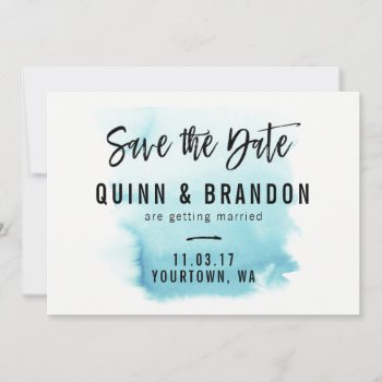 Save The Date Blue Watercolor Modern Bold Invite by autumnandpine at Zazzle