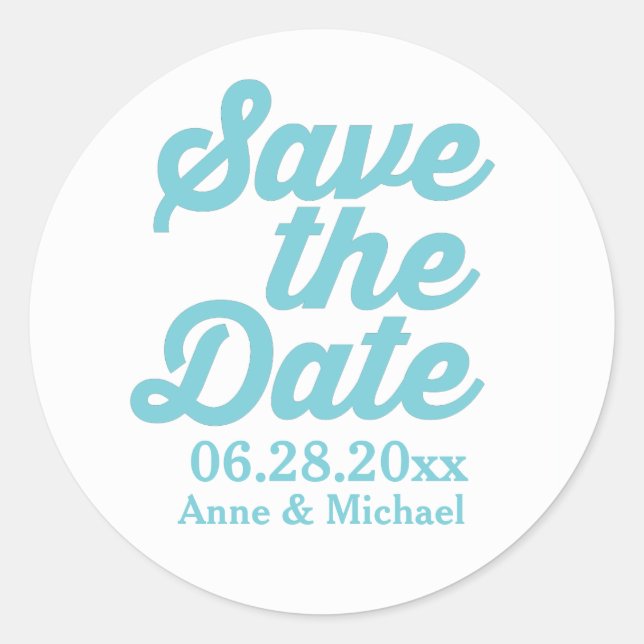 'Save the Date' blue weddings  Classic Round Sticker (Front)