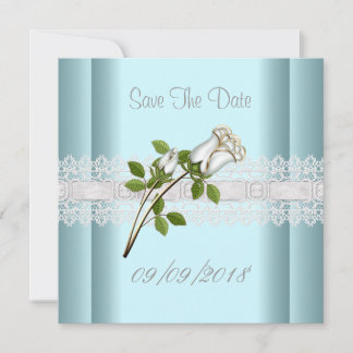 Save The Date Blue White Flower Lace