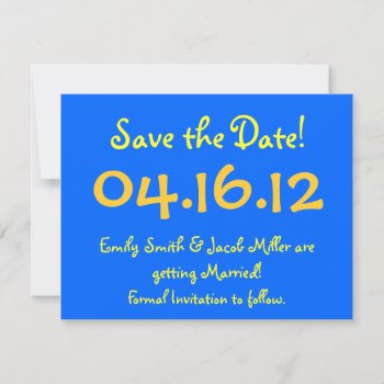 Save The Date Blue & Yellow Invitation by TwoBecomeOne at Zazzle