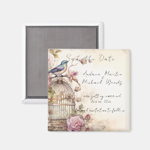 Save the Date Bluebird Pink Roses Magnet