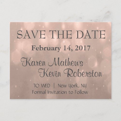 Save the Date  Blush Bokeh Announcement Postcard