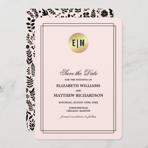 Save the Date Blush Pink Black Floral Wedding  Save The Date