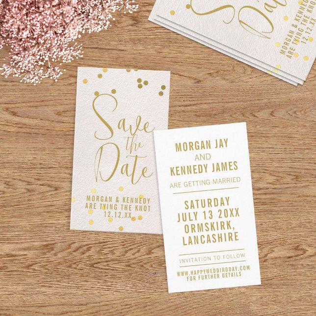 Save The Date Blush Pink Gold Confetti Pack 50 Business Card (A cost effective business card sized pretty blush pink Save the Date with space for your details)