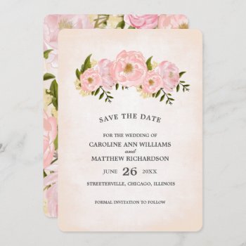 Save The Date. Blush Pink Peonies Wedding Card by YourWeddingDay at Zazzle