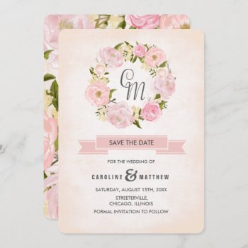 Save The Date. Blush Pink Peony Wreath Card by YourWeddingDay at Zazzle