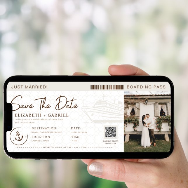Save The Date Boarding Pass Cruise Wedding Invitation (Front Digital)