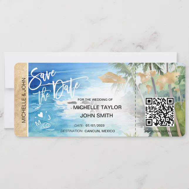 Save the Date Boarding Pass Map Cruise QR Code Inv Invitation | Zazzle