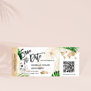 Save the Date Boarding Pass Map Cruise QR Code Invitation
