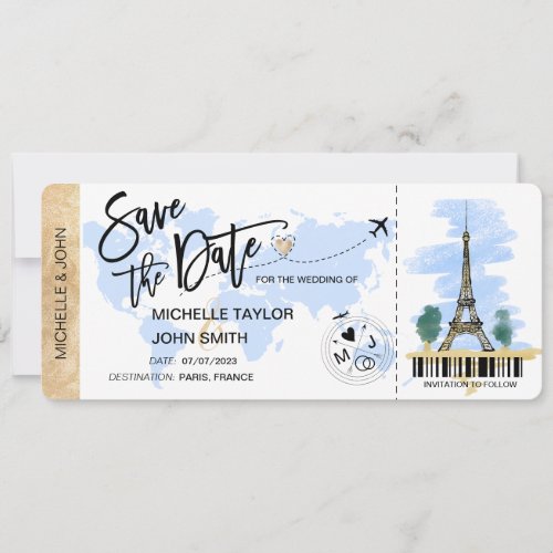 Save the Date Boarding Pass Paris Wedding Invitati Invitation