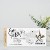 Save the Date Boarding Pass Paris Wedding Invitation (Standing Front)