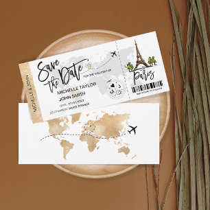 Save the Date Boarding Pass Paris Wedding Invitation
